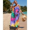 imageBsubseach Kaftan Dresses for Women Plus Size Tie Dye Batwing Sleeve Caftans Swimsuit Coverup Maxi Dress LoungewearPurple Print