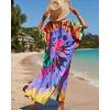 imageBsubseach Kaftan Dresses for Women Plus Size Tie Dye Batwing Sleeve Caftans Swimsuit Coverup Maxi Dress LoungewearPurple Print