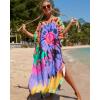 imageBsubseach Kaftan Dresses for Women Plus Size Tie Dye Batwing Sleeve Caftans Swimsuit Coverup Maxi Dress LoungewearPurple Print