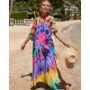 imageBsubseach Kaftan Dresses for Women Plus Size Tie Dye Batwing Sleeve Caftans Swimsuit Coverup Maxi Dress LoungewearPurple Print