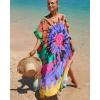 imageBsubseach Kaftan Dresses for Women Plus Size Tie Dye Batwing Sleeve Caftans Swimsuit Coverup Maxi Dress LoungewearPurple Print