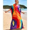 imageBsubseach Kaftan Dresses for Women Plus Size Tie Dye Batwing Sleeve Caftans Swimsuit Coverup Maxi Dress LoungewearRainbow