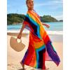 imageBsubseach Kaftan Dresses for Women Plus Size Tie Dye Batwing Sleeve Caftans Swimsuit Coverup Maxi Dress LoungewearRainbow