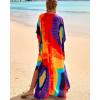 imageBsubseach Kaftan Dresses for Women Plus Size Tie Dye Batwing Sleeve Caftans Swimsuit Coverup Maxi Dress LoungewearRainbow