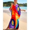 imageBsubseach Kaftan Dresses for Women Plus Size Tie Dye Batwing Sleeve Caftans Swimsuit Coverup Maxi Dress LoungewearRainbow
