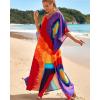 imageBsubseach Kaftan Dresses for Women Plus Size Tie Dye Batwing Sleeve Caftans Swimsuit Coverup Maxi Dress LoungewearRainbow