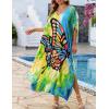 imageBsubseach Kaftan Dresses for Women Plus Size Tie Dye Batwing Sleeve Caftans Swimsuit Coverup Maxi Dress LoungewearYellow Green