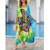 imageBsubseach Kaftan Dresses for Women Plus Size Tie Dye Batwing Sleeve Caftans Swimsuit Coverup Maxi Dress LoungewearYellow Green