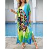 imageBsubseach Kaftan Dresses for Women Plus Size Tie Dye Batwing Sleeve Caftans Swimsuit Coverup Maxi Dress LoungewearYellow Green