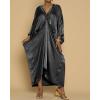 imageBsubseach Kaftan Dresses for Women Satin VNeck Caftans Coverups Long Dress Plus Size Beach Cover UpBlack