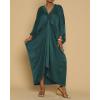 imageBsubseach Kaftan Dresses for Women Satin VNeck Caftans Coverups Long Dress Plus Size Beach Cover UpDark Green