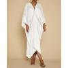 imageBsubseach Kaftan Dresses for Women Satin VNeck Caftans Coverups Long Dress Plus Size Beach Cover UpWhite