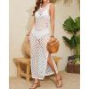 imageBsubseach Women Crochet Beach Cover Ups Sleeveless Hollow Out Swim Suit Coverup Dress Side Split Bathing Suit Long DressesWhite