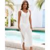 imageBsubseach Women Crochet Beach Cover Ups Sleeveless Hollow Out Swim Suit Coverup Dress Side Split Bathing Suit Long DressesWhite1