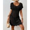 imageBsubseach Women Short Sleeve Crochet Cover Up Hollow Out Swim Coverups Beach Mini DressBlack