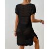 imageBsubseach Women Short Sleeve Crochet Cover Up Hollow Out Swim Coverups Beach Mini DressBlack