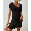 imageBsubseach Women Short Sleeve Crochet Cover Up Hollow Out Swim Coverups Beach Mini DressBlack