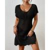 imageBsubseach Women Short Sleeve Crochet Cover Up Hollow Out Swim Coverups Beach Mini DressBlack