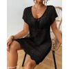 imageBsubseach Women Short Sleeve Crochet Cover Up Hollow Out Swim Coverups Beach Mini DressBlack