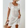 imageBsubseach Women Short Sleeve Crochet Cover Up Hollow Out Swim Coverups Beach Mini DressWhite