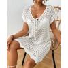 imageBsubseach Women Short Sleeve Crochet Cover Up Hollow Out Swim Coverups Beach Mini DressWhite