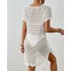 imageBsubseach Women Short Sleeve Crochet Cover Up Hollow Out Swim Coverups Beach Mini DressWhite