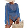 imageBsubseach Crochet Cover Up for Swimwear Women Hollow Out Swimsuit Coverup Long Sleeve Beach TopBlue