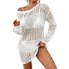 imageBsubseach Crochet Coverups for Women Swimsuit Long Sleeve Bathing Suit Cover Up Mesh Knit Beach Dress Vacation OutfitsWhite