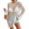 imageBsubseach Crochet Swimsuit Coverup for Women Long Sleeve Swim Cover Up Hollow Out Knitted Bikini BeachwearWhite
