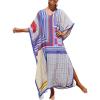 imageBsubseach Kaftan Dresses for Women Plus Size Tie Dye Batwing Sleeve Caftans Swimsuit Coverup Maxi Dress LoungewearMulticolor