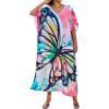 imageBsubseach Kaftan Dresses for Women Plus Size Tie Dye Batwing Sleeve Caftans Swimsuit Coverup Maxi Dress LoungewearPbutterfly
