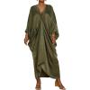 imageBsubseach Kaftan Dresses for Women Satin VNeck Caftans Coverups Long Dress Plus Size Beach Cover UpArmy Green