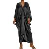 imageBsubseach Kaftan Dresses for Women Satin VNeck Caftans Coverups Long Dress Plus Size Beach Cover UpBlack