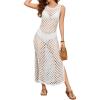 imageBsubseach Women Crochet Beach Cover Ups Sleeveless Hollow Out Swim Suit Coverup Dress Side Split Bathing Suit Long DressesWhite