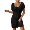 imageBsubseach Women Short Sleeve Crochet Cover Up Hollow Out Swim Coverups Beach Mini DressBlack
