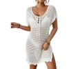 imageBsubseach Women Short Sleeve Crochet Cover Up Hollow Out Swim Coverups Beach Mini DressWhite