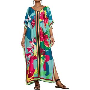 imageBsubseach Caftans for Women Plus Size Swimsuit Cover Ups Long Beach Boho Kaftan Dresses Resort WearBlue