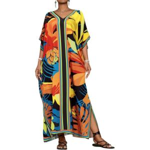 imageBsubseach Caftans for Women Plus Size Swimsuit Cover Ups Long Beach Boho Kaftan Dresses Resort WearBlue Yellow