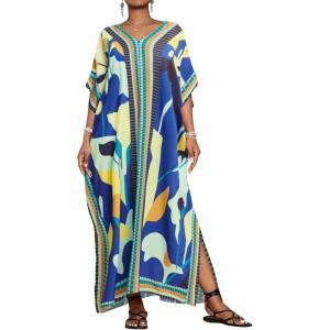 imageBsubseach Caftans for Women Plus Size Swimsuit Cover Ups Long Beach Boho Kaftan Dresses Resort WearHblue