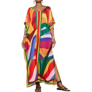 imageBsubseach Caftans for Women Plus Size Swimsuit Cover Ups Long Beach Boho Kaftan Dresses Resort WearKred Yellow