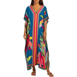 imageBsubseach Kaftan Dresses for Women Plus Size Beach Cover Up Swimsuit Coverup Resort Wear Caftans for WomenBlue