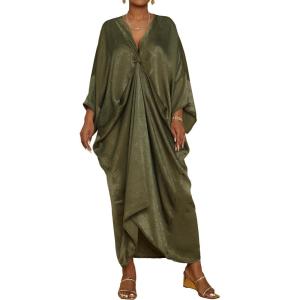 imageBsubseach Kaftan Dresses for Women Satin VNeck Caftans Coverups Long Dress Plus Size Beach Cover UpArmy Green