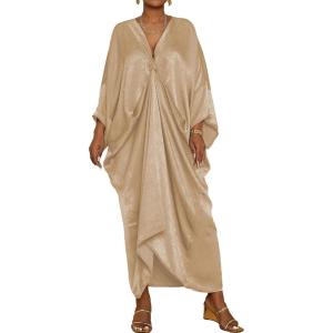 imageBsubseach Kaftan Dresses for Women Satin VNeck Caftans Coverups Long Dress Plus Size Beach Cover UpChampagne