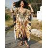 imageBsubseach Kaftan Dress for Swimwear Women Plus Size Bathing Suit Cover Up Beach RobeGold Feather