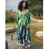 imageBsubseach Kaftan Dress for Swimwear Women Plus Size Bathing Suit Cover Up Beach RobeGreen Peacock Feather