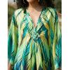 imageBsubseach Kaftan Dress for Swimwear Women Plus Size Bathing Suit Cover Up Beach RobeGreen Peacock Feather