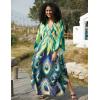 imageBsubseach Kaftan Dress for Swimwear Women Plus Size Bathing Suit Cover Up Beach RobeGreen Peacock Feather