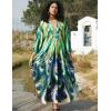 imageBsubseach Kaftan Dress for Swimwear Women Plus Size Bathing Suit Cover Up Beach RobeGreen Peacock Feather