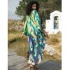 imageBsubseach Kaftan Dress for Swimwear Women Plus Size Bathing Suit Cover Up Beach RobeGreen Peacock Feather