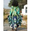 imageBsubseach Kaftan Dress for Swimwear Women Plus Size Bathing Suit Cover Up Beach RobeGreen Peacock Feather